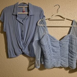 Haute Monde Light Blue Blouse and Ruched Top Set
